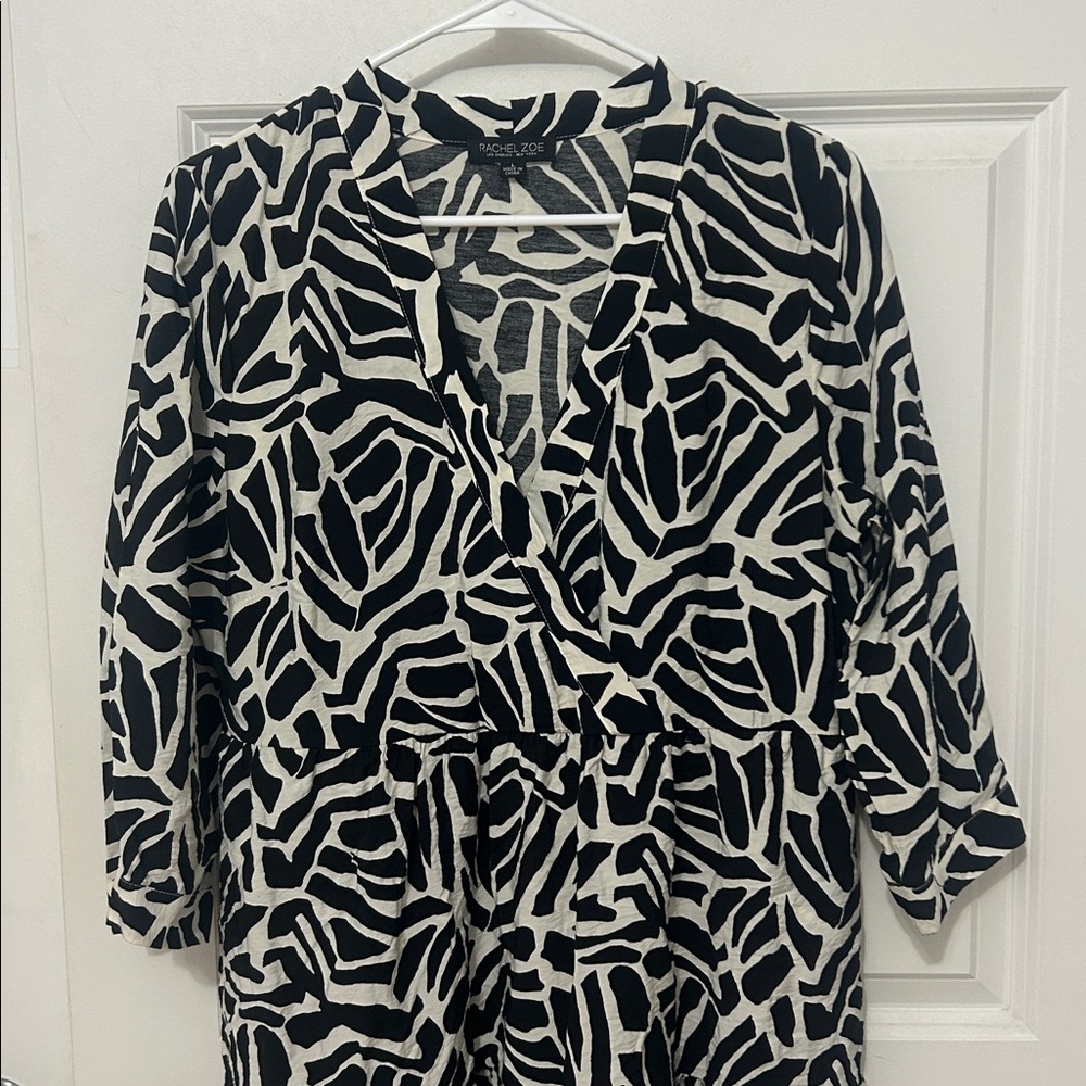 Rachel Zoe Zebra Patterned Dress size large black white baby doll dress - Picture 5 of 6